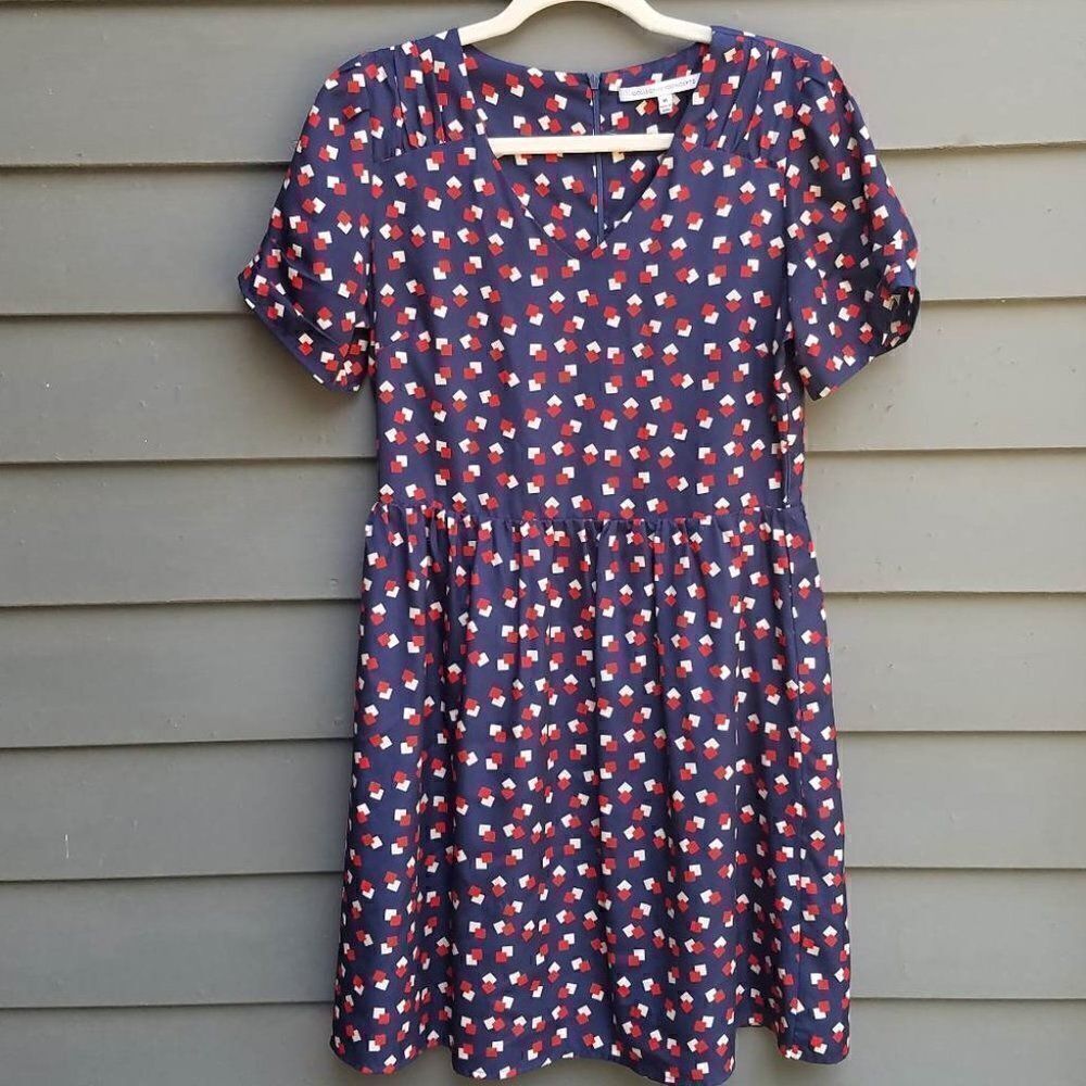 Collective Concepts Red Tan Navy Fit & Flare Short Sleeve Dress Size Medium